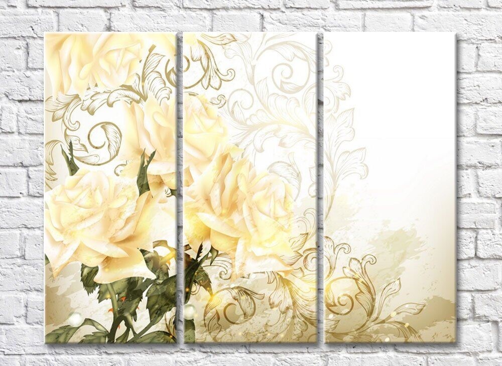 Pictură Rainbow Cream roses on a light patterned background (500366)