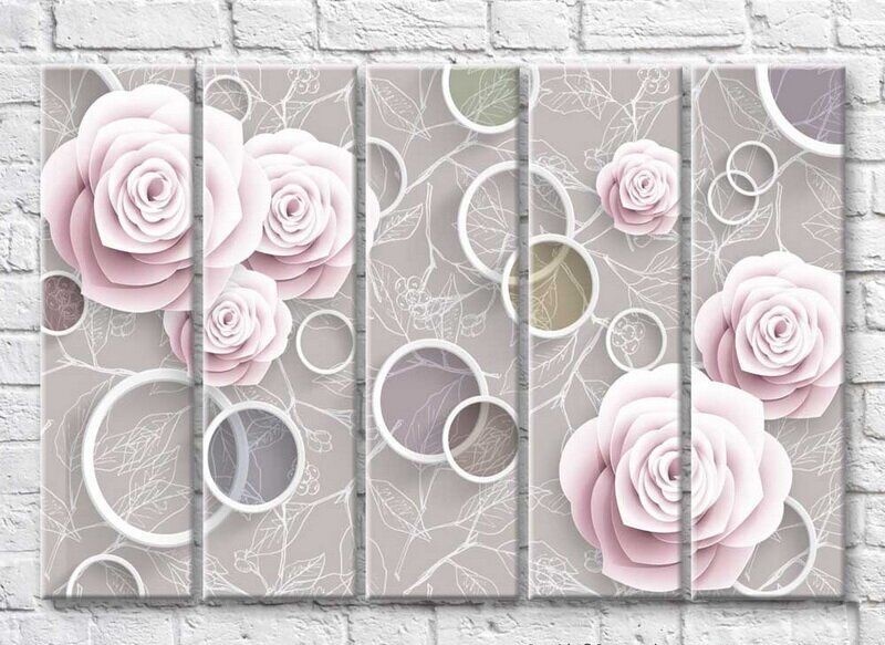 Pictură Rainbow Delicate roses on a beige gray background (3551914)
