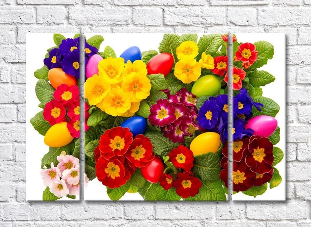 Картина Rainbow Easter composition of multicolored primroses and eggs (500502)