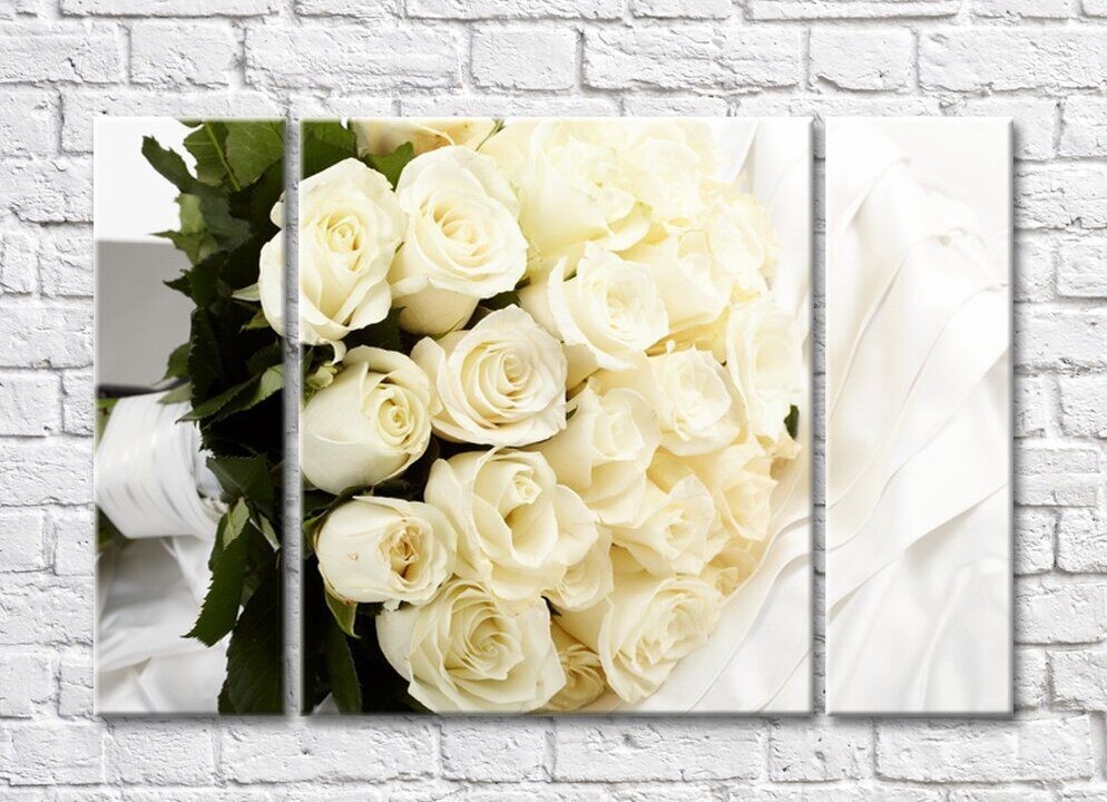 Pictură Rainbow Elegant bouquet of White roses on White silk (500837)