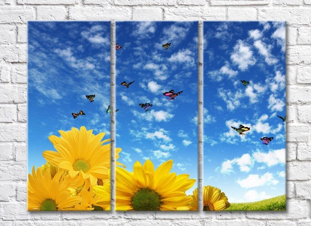 Картина Rainbow Flowers of a sunflower and butterflies against the sky (500824)