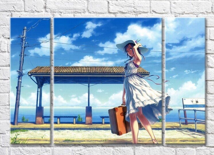 Картина Rainbow Girl with a suitcase at the bus stop (3469126)