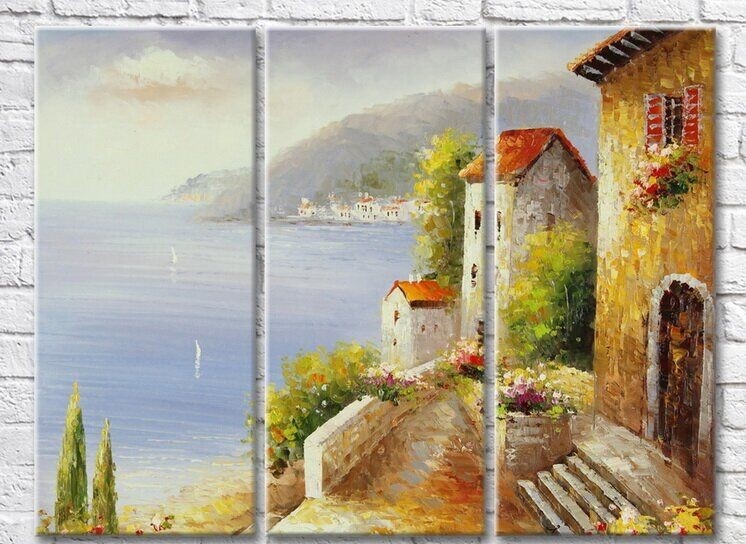 Pictură Rainbow Houses with shutters by the sea (3485190)