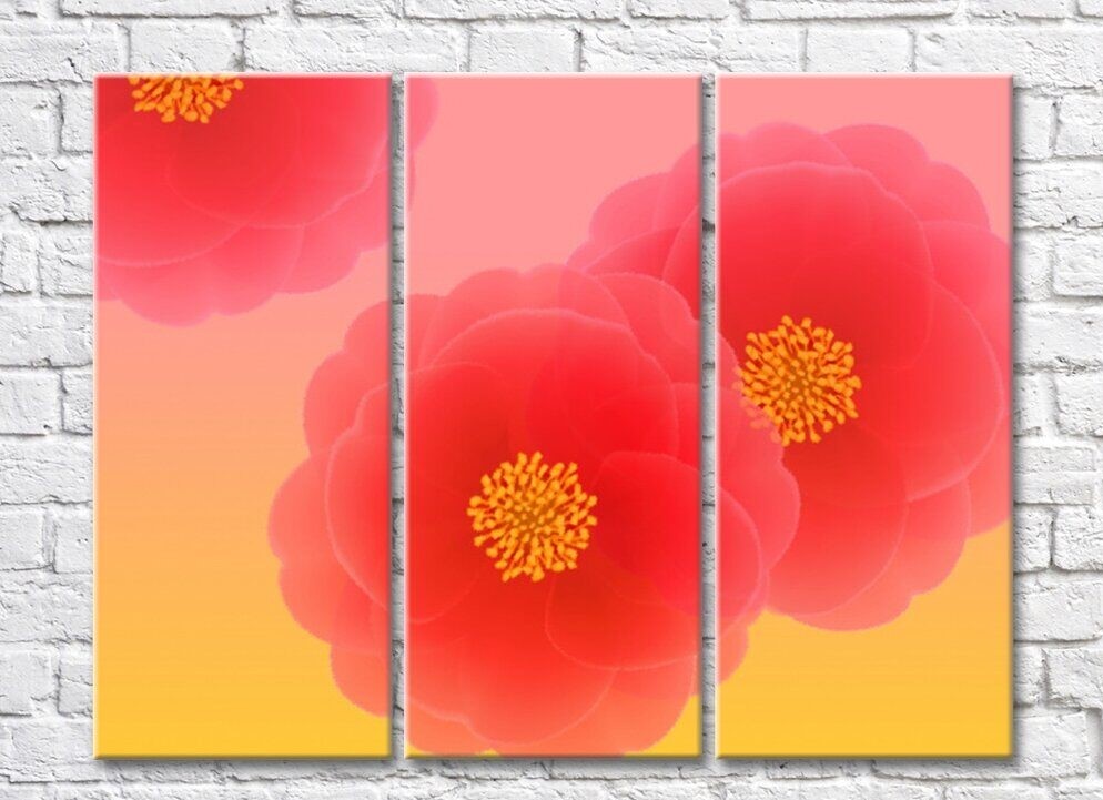 Картина Rainbow Huge flowers on a pink yellow background (500474)
