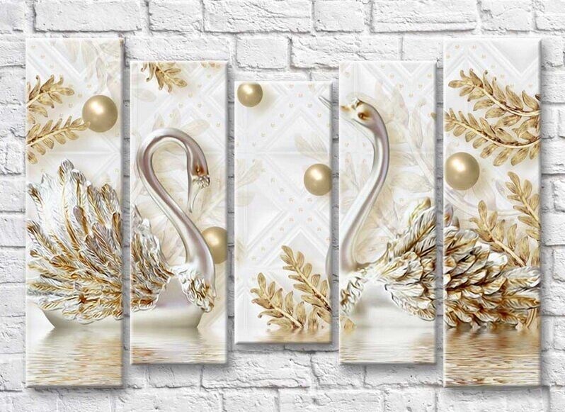 Картина Rainbow Jewelry swans on a geometric background (3551903)