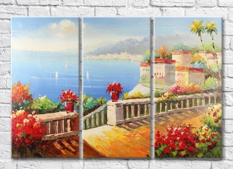 Картина Rainbow Ladder with flower pots to the sea (3485183)