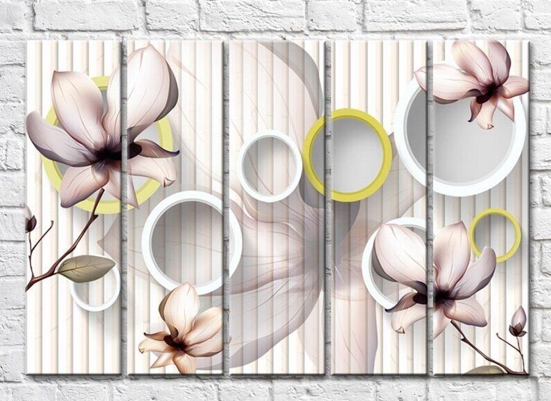 Картина Rainbow Magnolias on a light striped background (3551865)