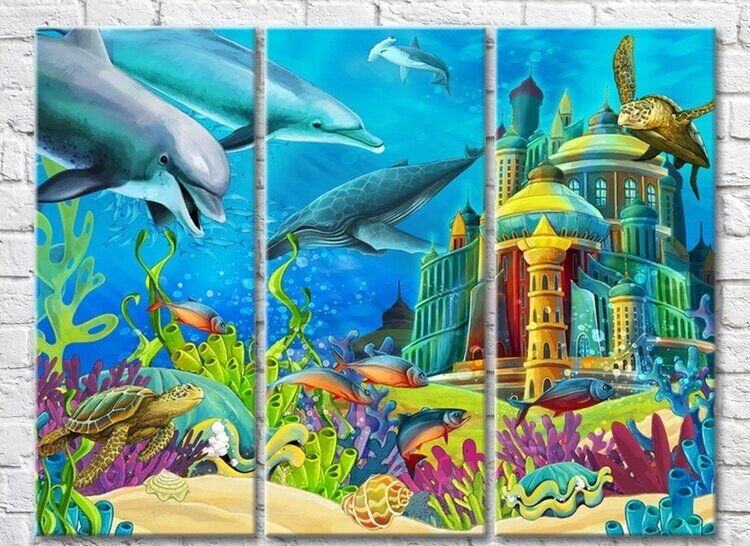 Картина Rainbow Marine life on the background of the castle at the bottom (3469155)
