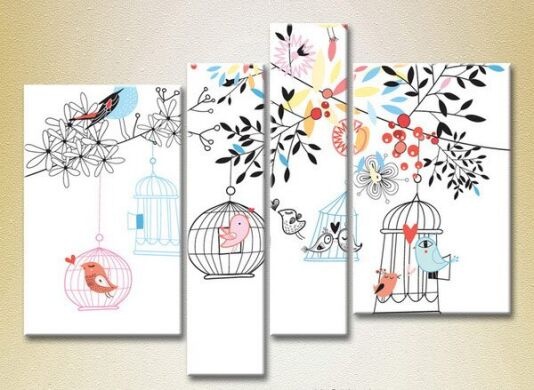 Картина Rainbow Polyptych Birds Cages and Trees 02 (2230578)
