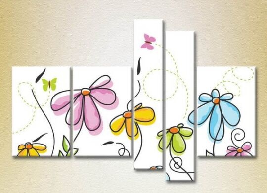 Pictură Rainbow Polyptych Butterflies and Flowers 02 (2231751)