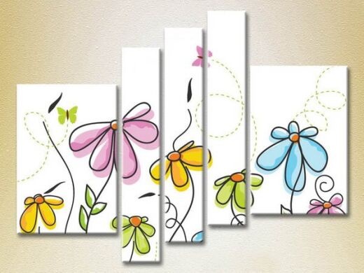 Pictură Rainbow Polyptych Butterflies and Flowers 03 (2231752)