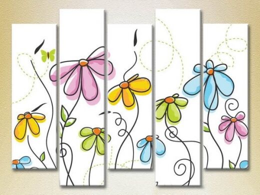 Pictură Rainbow Polyptych Butterflies and Flowers 04 (2231753)