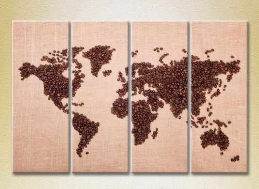 Pictură Rainbow Polyptych Coffee Beans World Map (2220256)