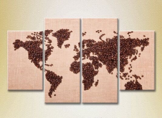 Pictură Rainbow Polyptych Coffee Beans World Map 01 (2220257)