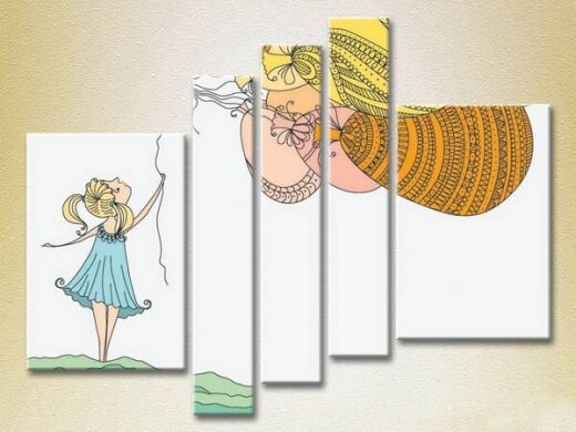 Pictură Rainbow Polyptych Girl with balloons 04 (2231764)
