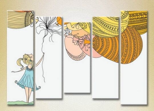 Pictură Rainbow Polyptych Girl with balloons 05 (2231765)