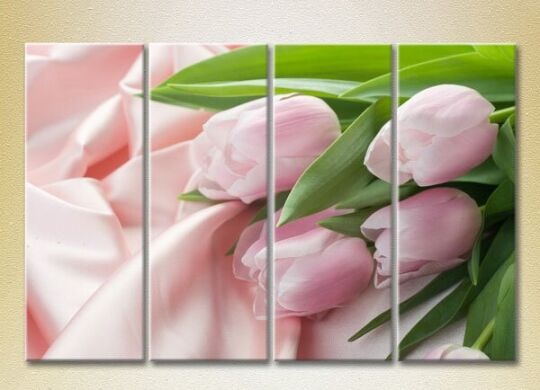 Картина Rainbow Polyptych Pink tulips on silk fabric 01 (2932350)