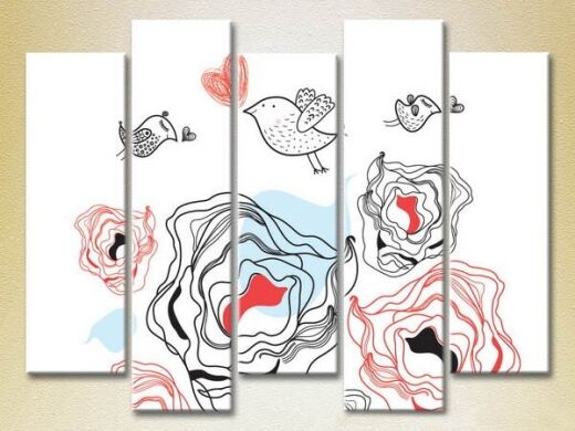 Pictură Rainbow Polyptych Sparrows in Love 01 (2231761)