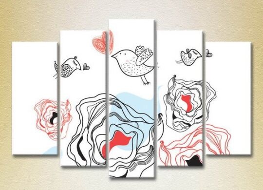 Pictură Rainbow Polyptych Sparrows in Love 02 (2231760)
