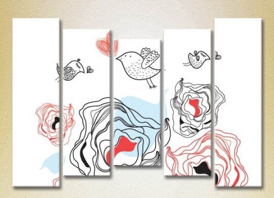 Pictură Rainbow Polyptych Sparrows in Love 03 (2231766)