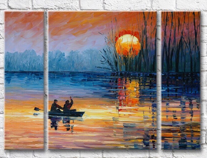 Картина Gallerix Fishermen in a boat at sunset (35110209)