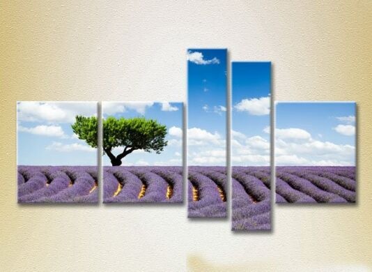 Pictură Rainbow Polyptych Tree in a lavender field 06 (2224810)
