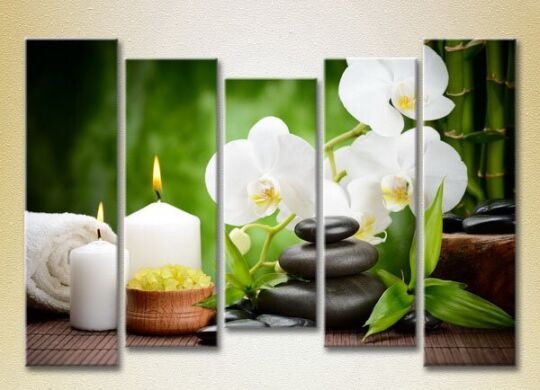 Pictură Rainbow Polyptych White Orchids and Bamboo 02 (2932803)