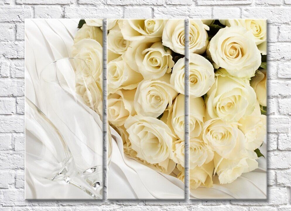 Pictură Rainbow Two glasses and a bouquet of white roses (500258)