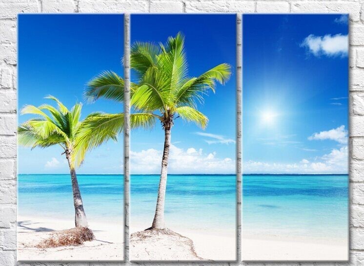 Картина Rainbow Two palms against the sea on the beach (3469124)