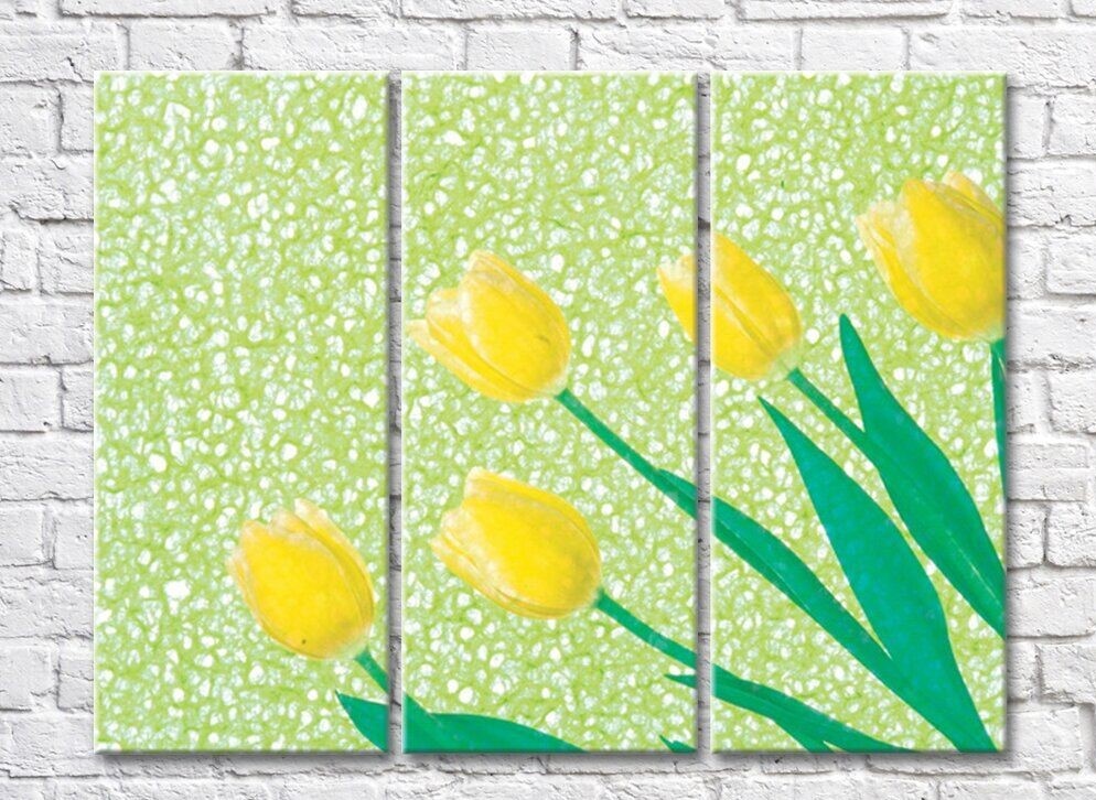 Pictură Rainbow Yellow tulips on a green abstract background (500295)