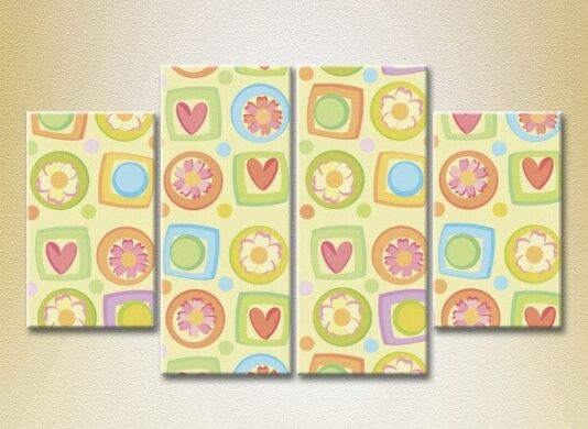 Pictură Gallerix Polyptych Flowers and Hearts 05 (2230377)