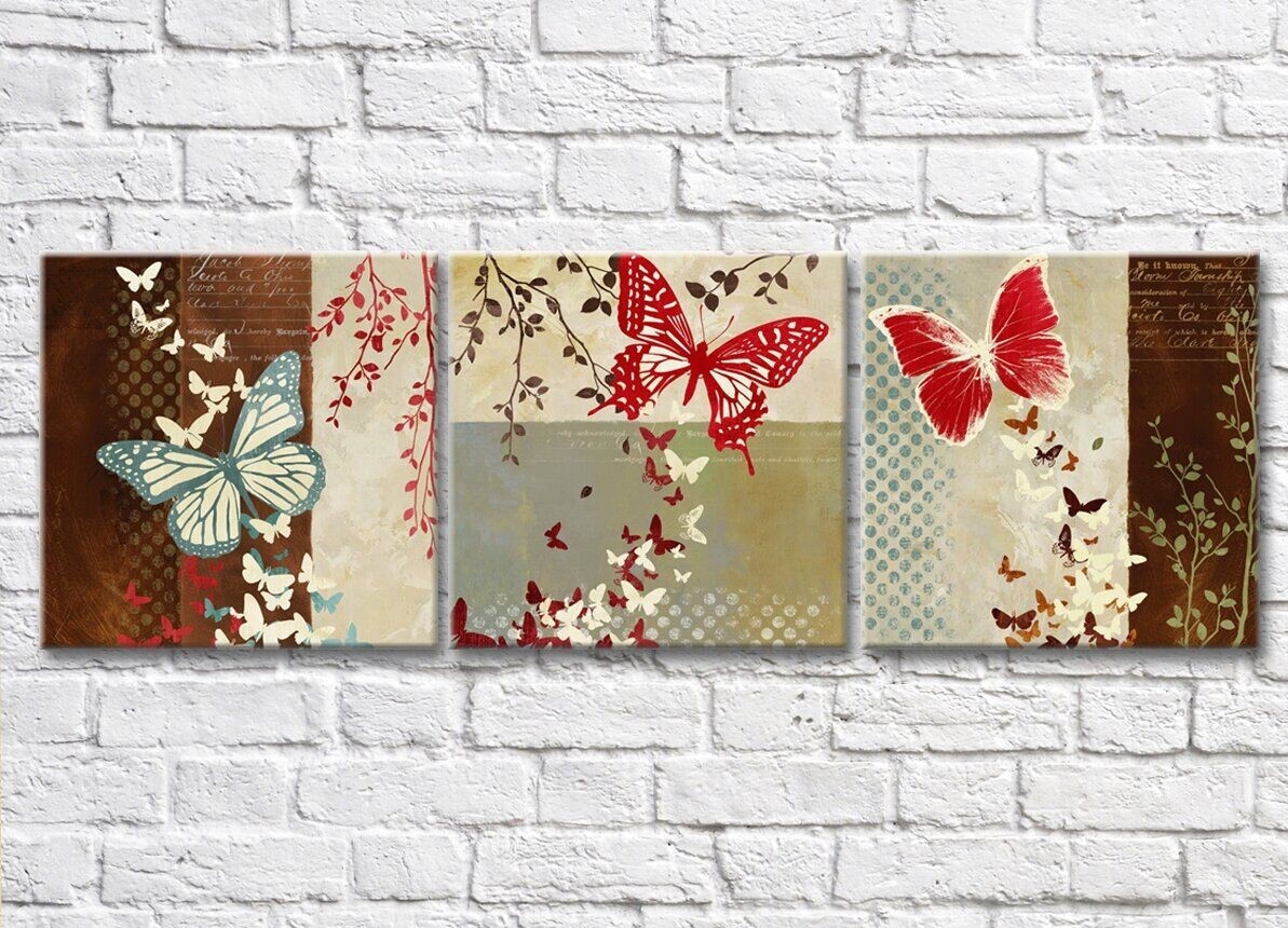 Картина Gallerix Triptych of butterflies on an abstract background (500681)