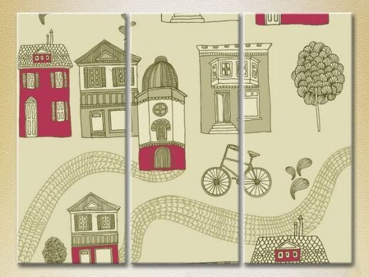 Картина Magic Color Triptych Texture Houses and bicycles Burgundy (2229732)