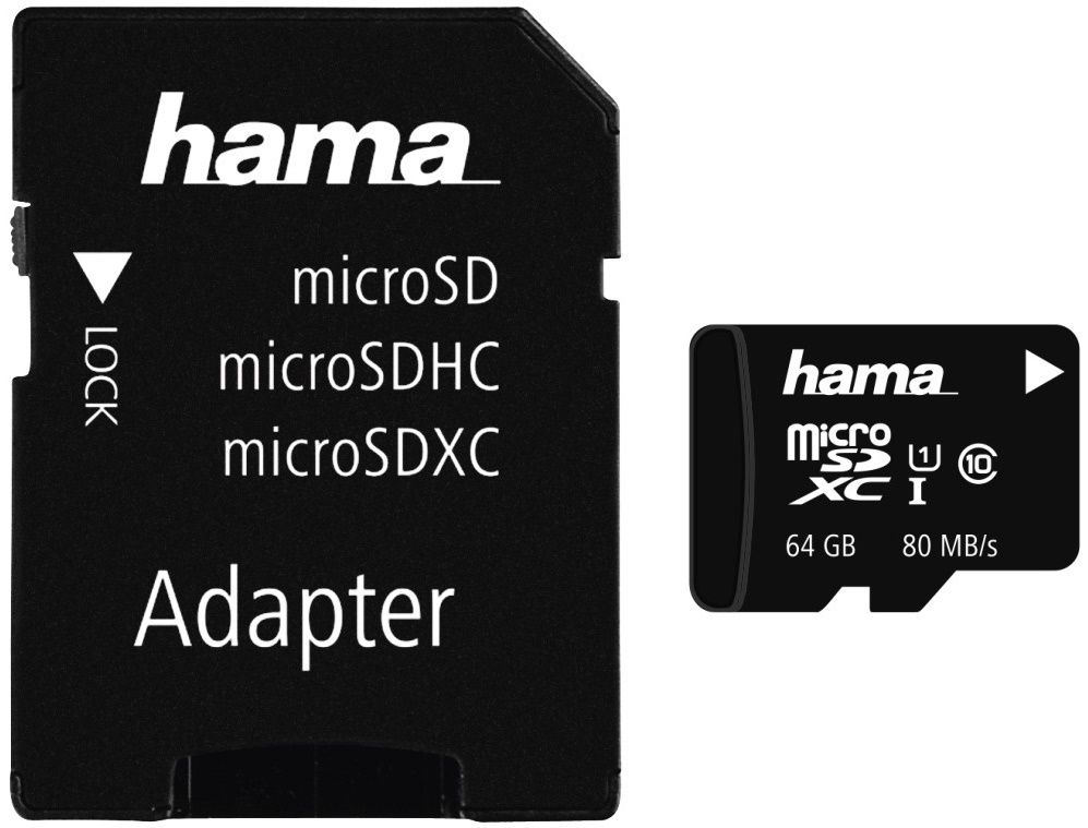 Карта памяти Hama microSDXC 64Gb Class 10 UHS-I + Adapter (124140)