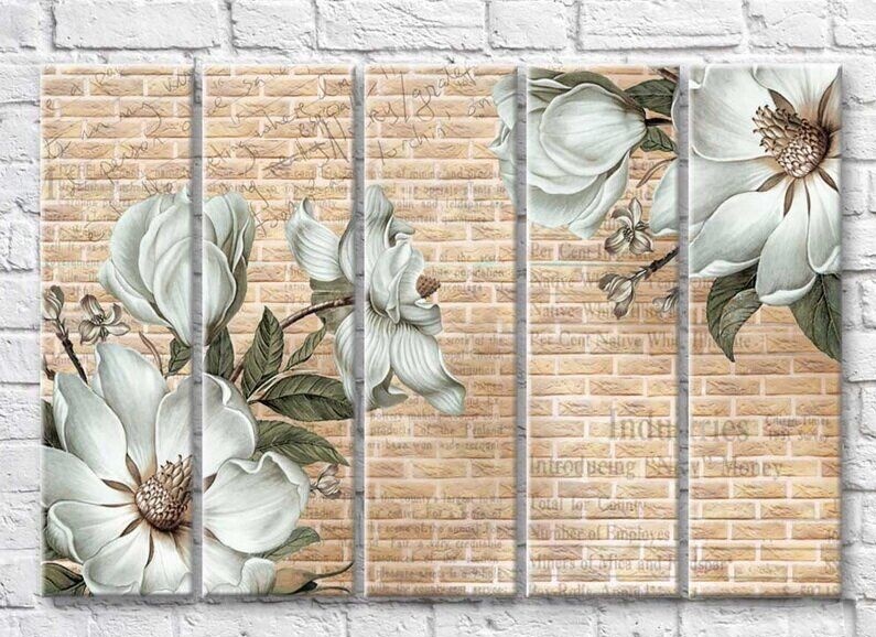 Pictură Magic Color White magnolias on a brick background (3551890)
