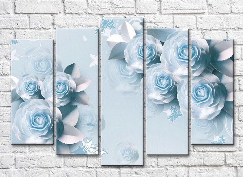 Pictură Magic Color White-blue roses on a blue background (3551907)