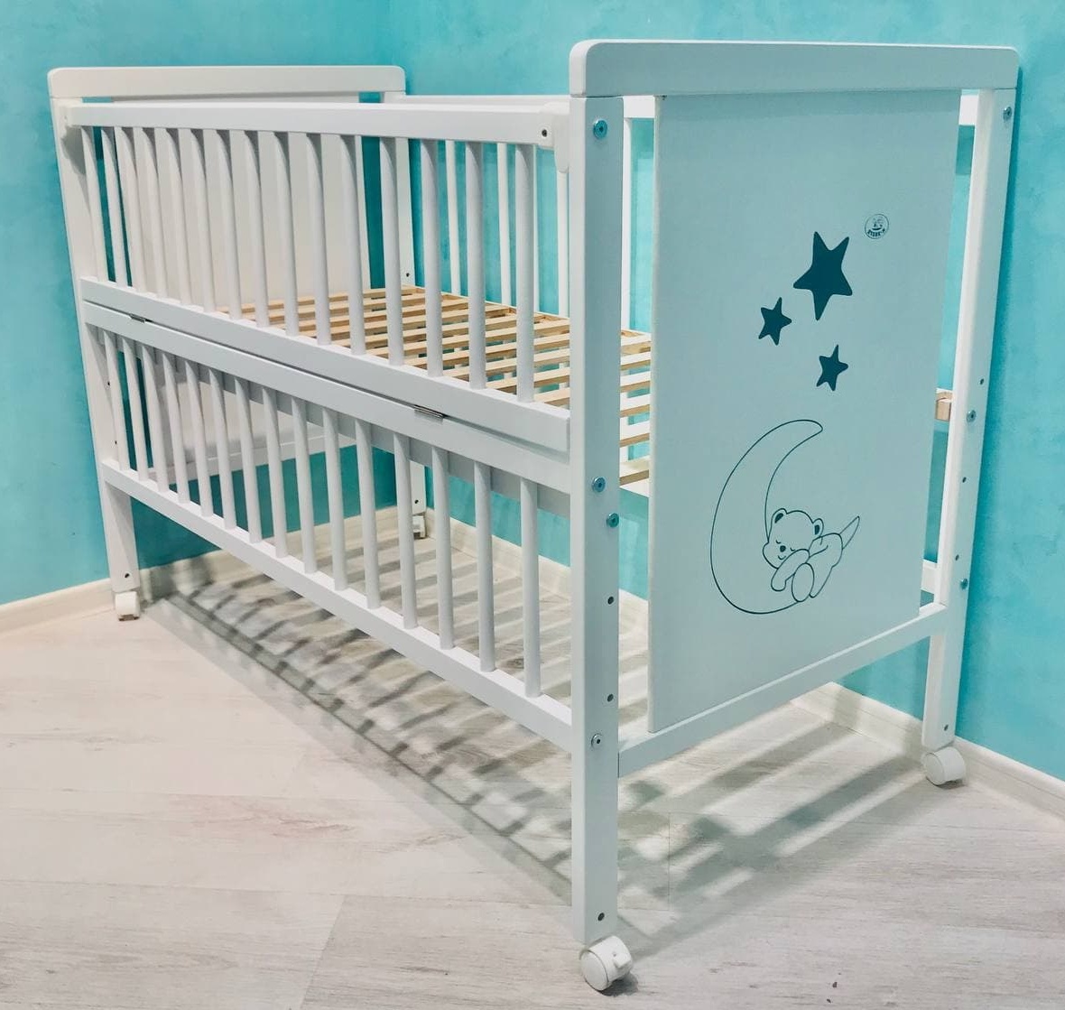 Pătuţ Dubok Lux Moon without Drawer on Wheels White