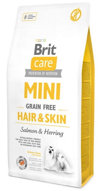 Hrană uscată pentru câini Brit Care Mini Grain Free Hair & Skin 7kg 