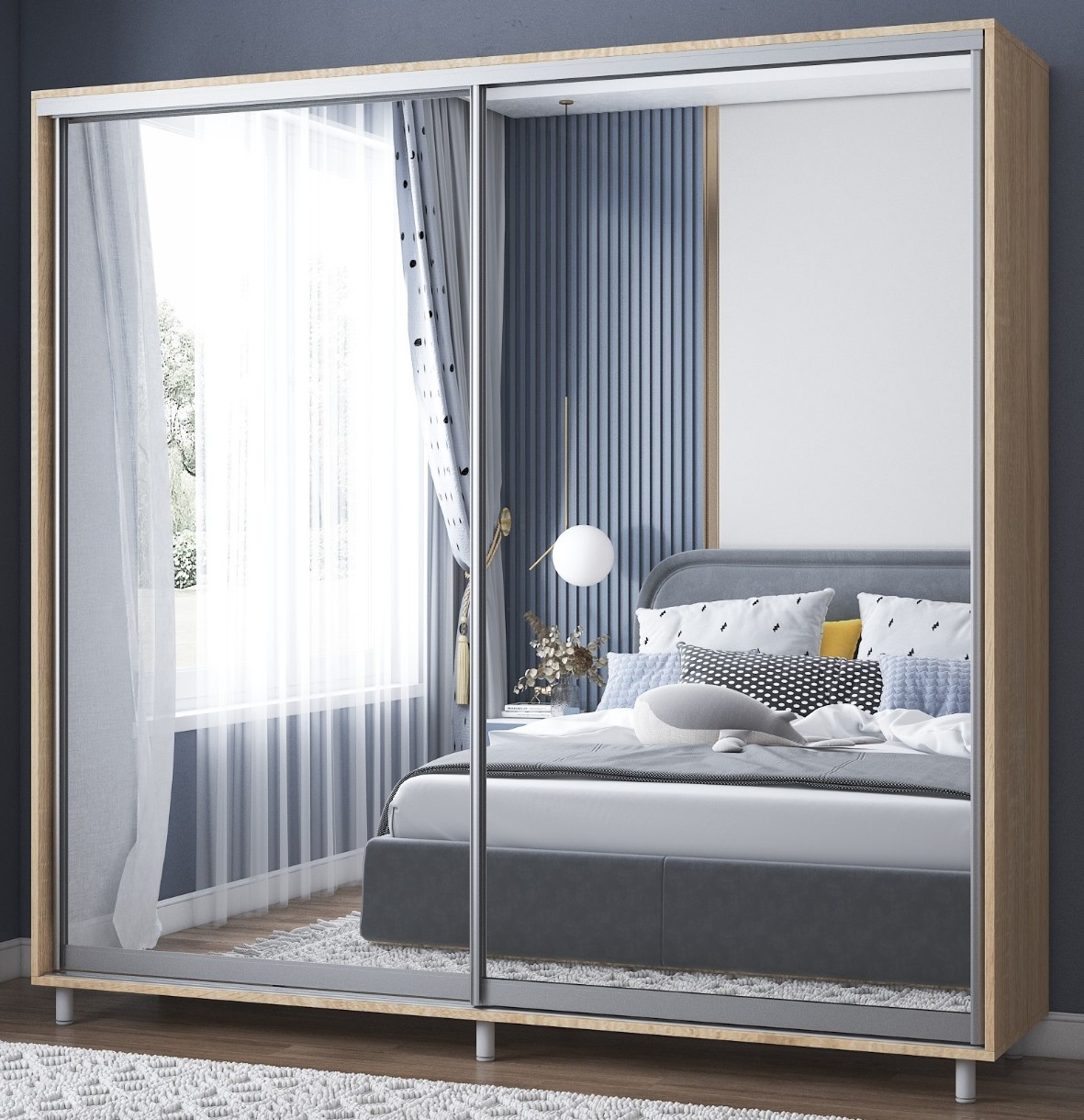 Dulap cu uşi glisante Mobildor-Lux Aron Mirror 210x220 Oak Sonoma (aron1902)