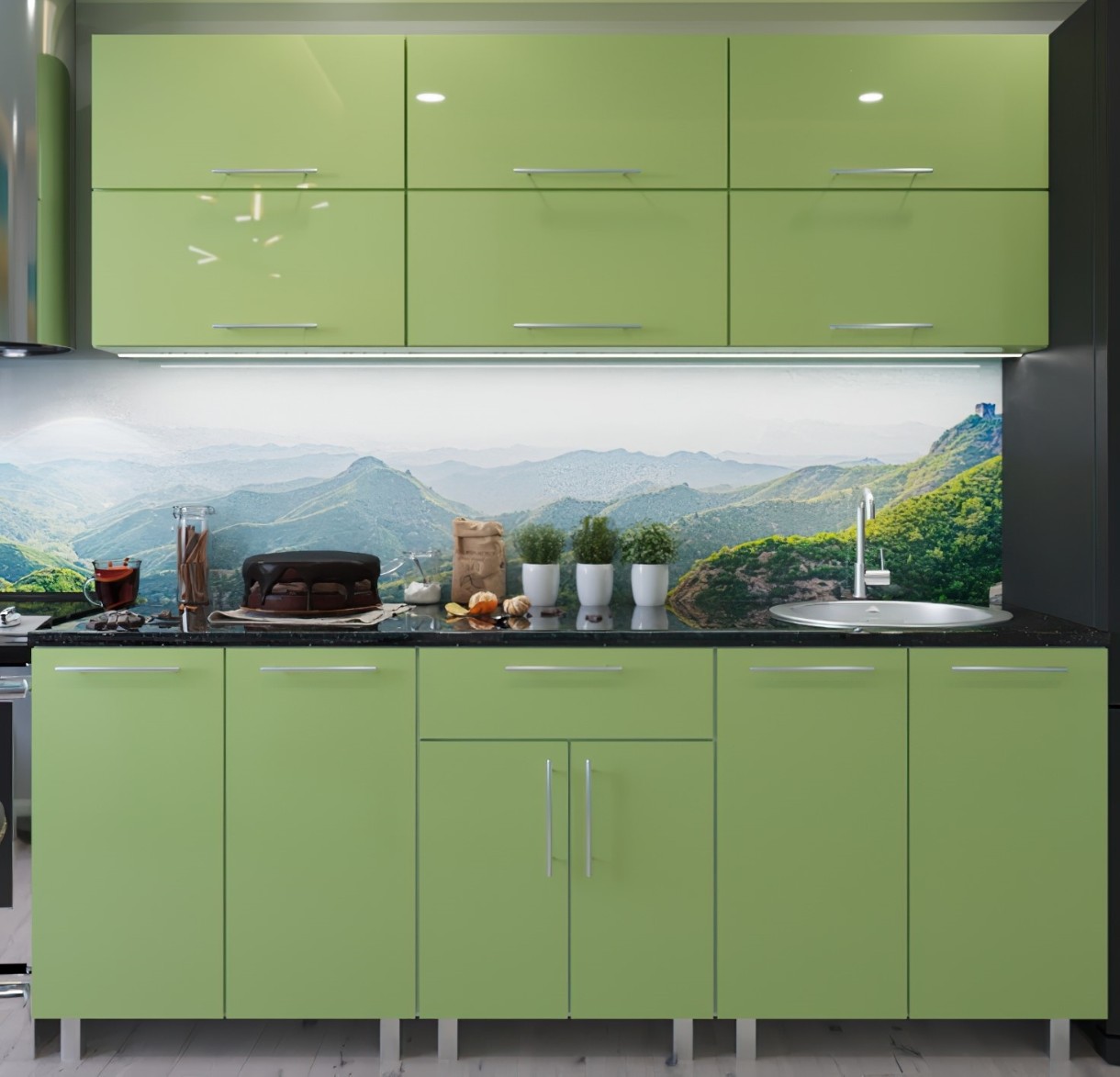 Bucătărie Bafimob Modern (High Gloss) 1.8m no glass Green