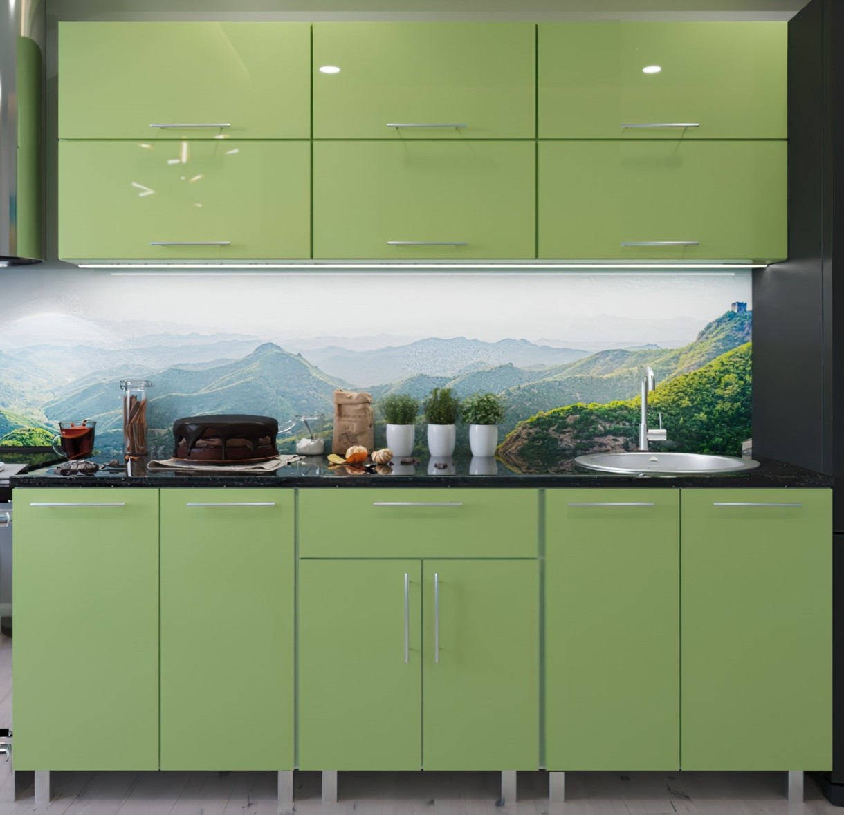 Кухонный гарнитур Bafimob Modern (High Gloss) 2.0m no glass Green
