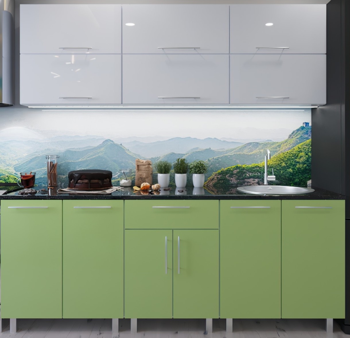 Bucătărie Bafimob Modern (High Gloss) 2.0m no glass White/Green