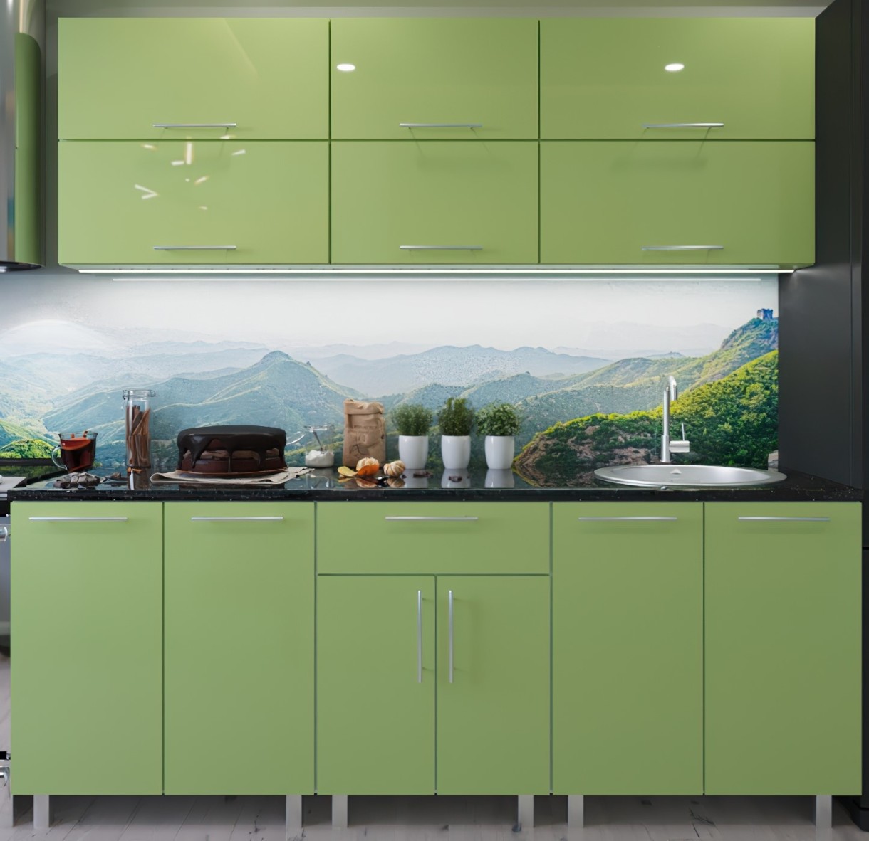 Кухонный гарнитур Bafimob Modern (High Gloss) 2.2m no glass Green