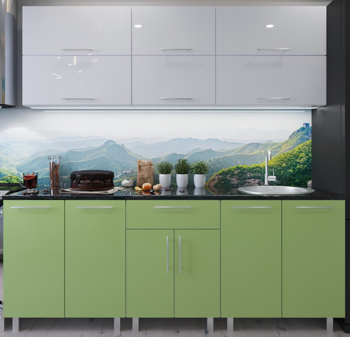 Кухонный гарнитур Bafimob Modern (High Gloss) 2.2m no glass White/Green
