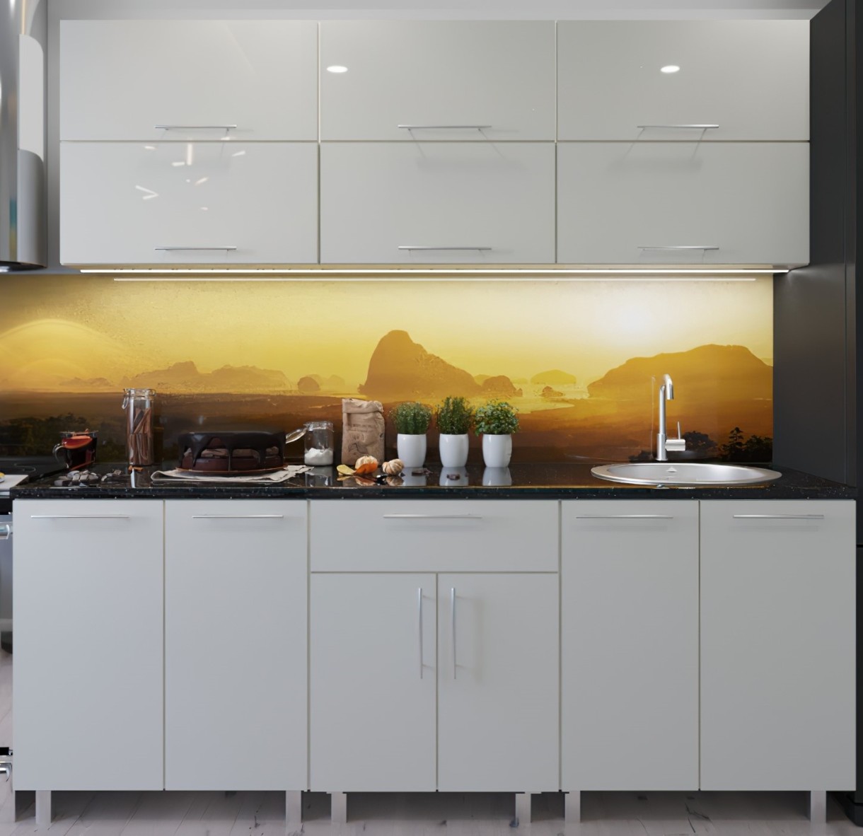 Bucătărie Bafimob Modern (High Gloss) 2.4m no glass Beige