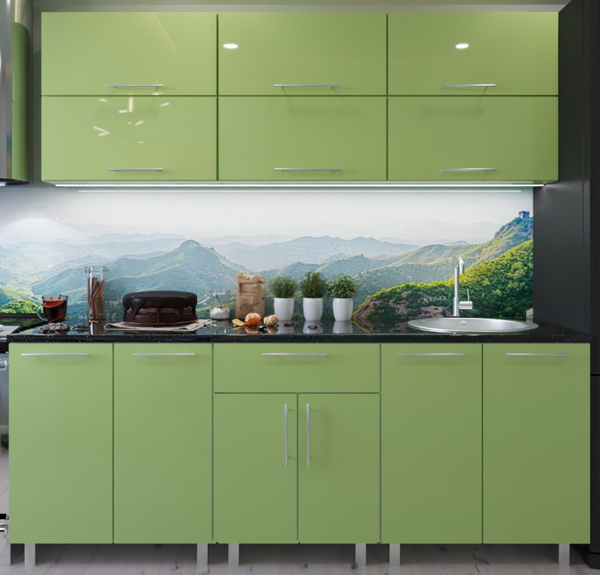Bucătărie Bafimob Modern (High Gloss) 2.4m no glass Green
