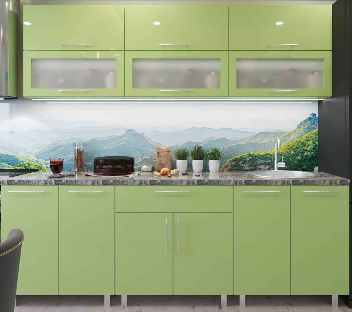Bucătărie Bafimob Modern (High Gloss) 1.8m glass Green
