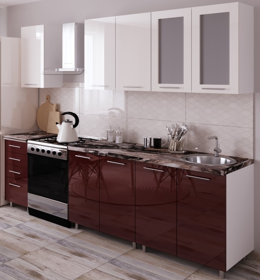 Bucătărie Bafimob Lena (High Gloss) 1.8m White/Bordo