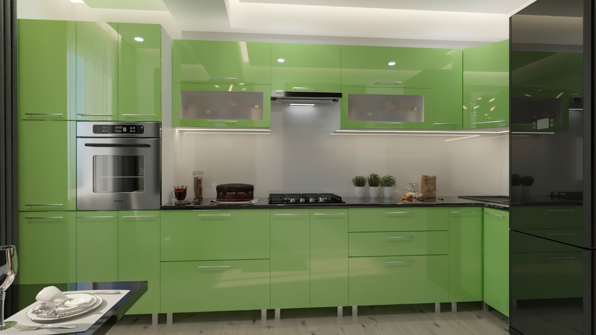 Bucătărie Bafimob Corner (High Gloss) 4.1x0.9m Eco +ball closer Green