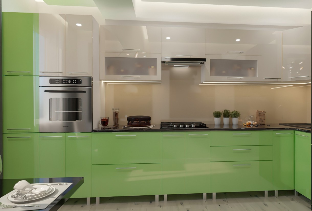 Bucătărie Bafimob Corner (High Gloss) 4.1x0.9m Eco +ball closer Green/Beige